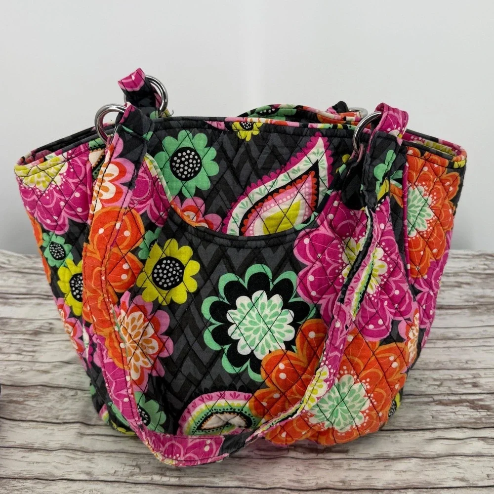 Vera Bradley Retired Ziggy Zinnia Pattern Purse & Turnlock Matching Wallet Set
